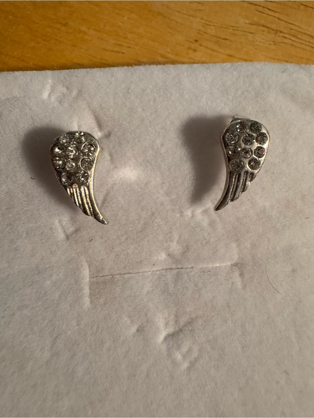 Dainty Angel Wings Silver Tone Rhinestone Earrings